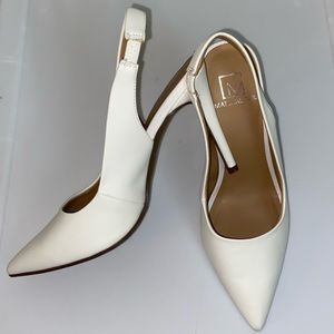 White sling back pumps, material girl darcie